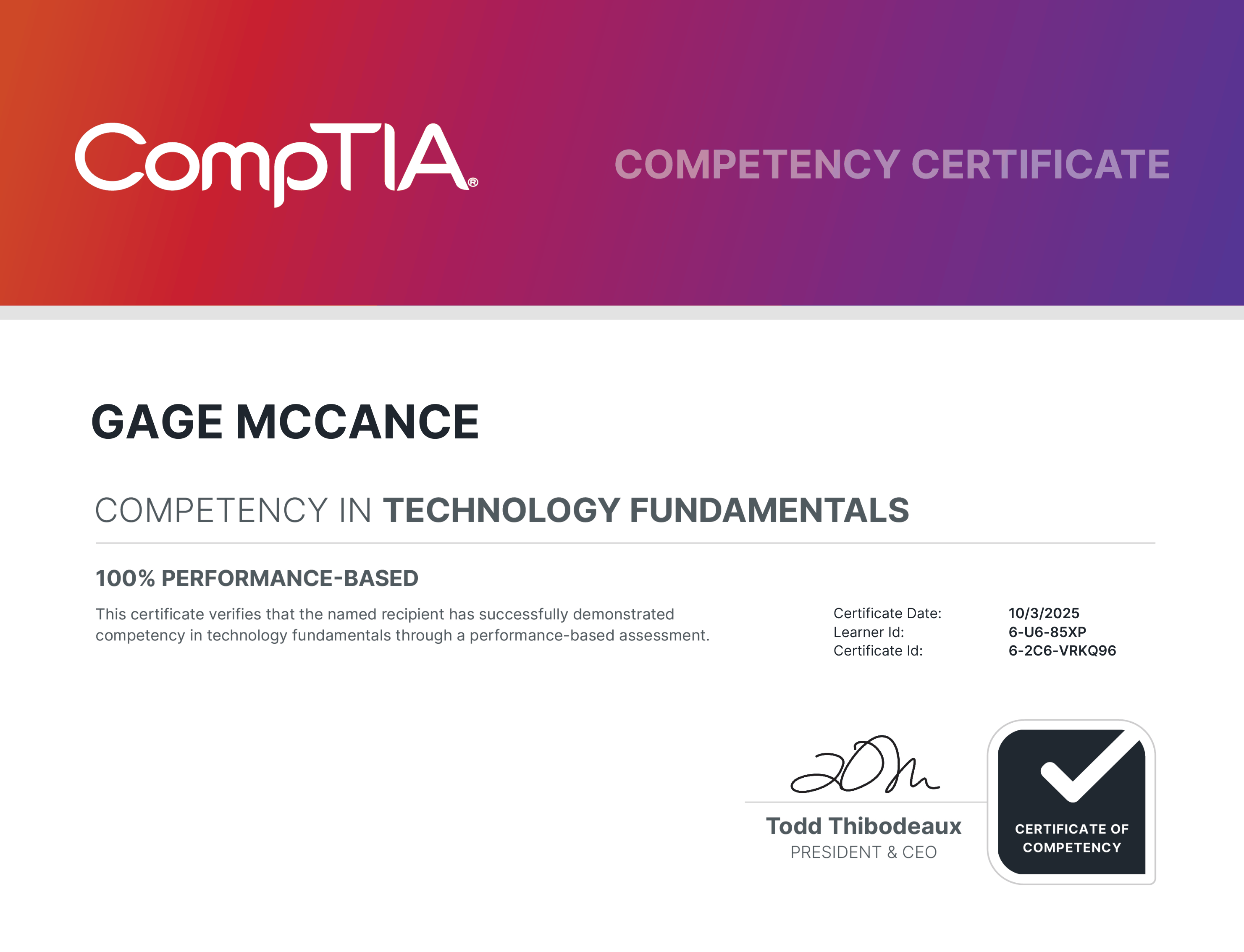 NWCTC Certificate preview